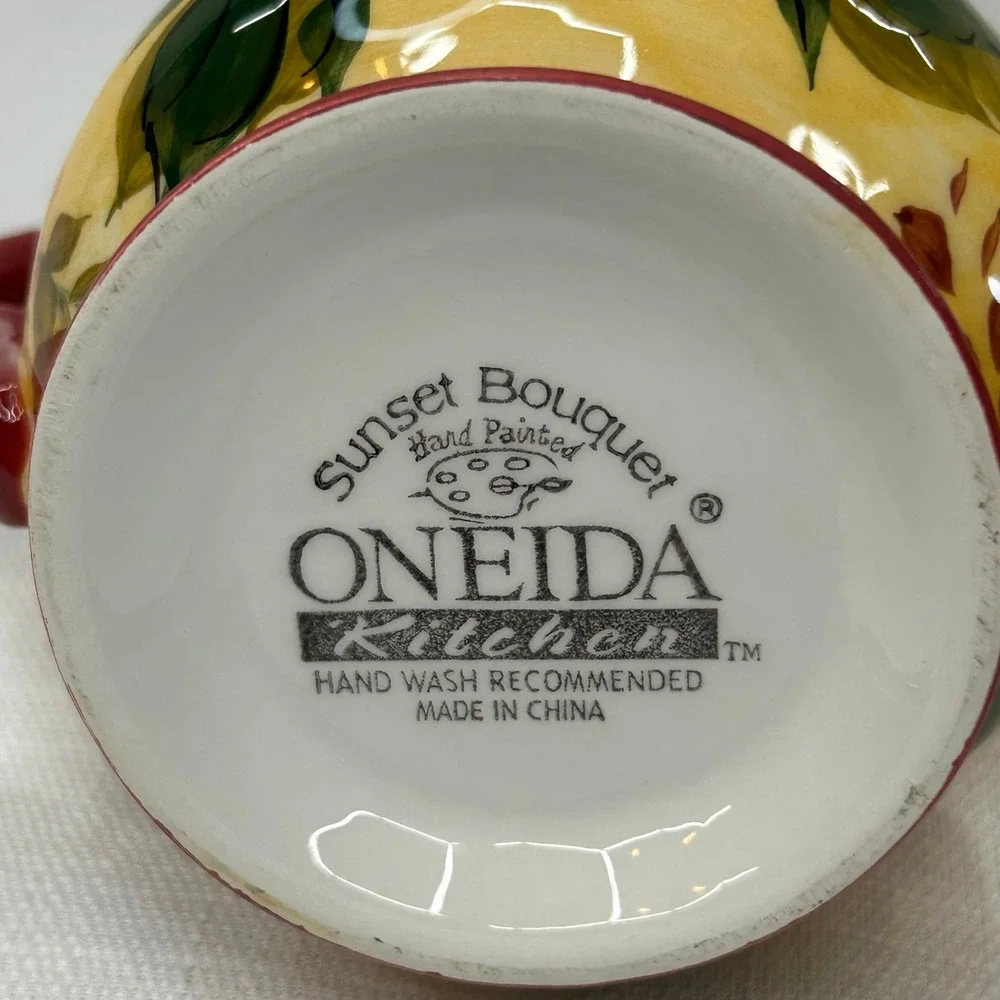 Oneida Sunset Bouquet Creamer & Sugar Bowl Set Yellow Red Floral Hand Painted